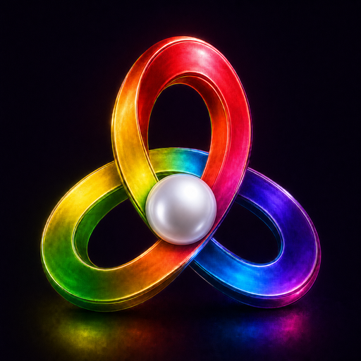 The Chaku icon: a three-lobed ribbon carrying a full color spectrum around a white pearl, on deep violet